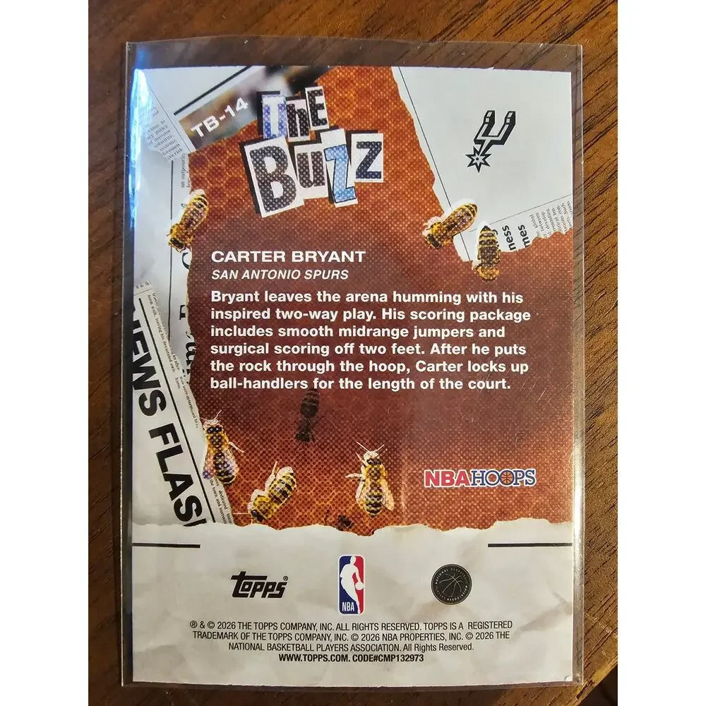 Carter Bryant 2025-2026 Topps NBA Hoops #TB-14 The Buzz - San Antonio Spurs